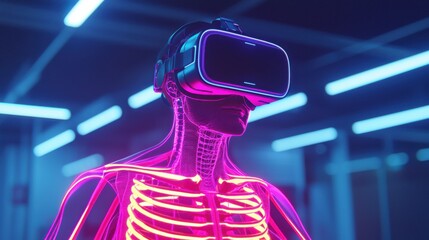 Poster - Exploring virtual reality experiences tech lab digital art futuristic environment close-up view innovation and learning