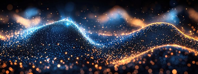 Poster - Abstract Glittering Blue and Orange Waves with Bokeh Effects