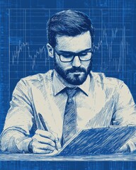 Poster - Analyzing financial data office digital illustration professional close-up view business strategy