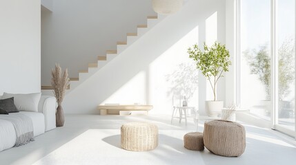 Poster - A bright and airy interior of a Nordic house, featuring minimalist decor, neutral colors, and natural light streaming in.