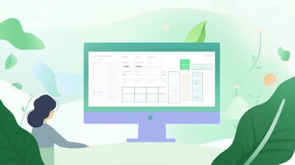 Poster - A digital workspace featuring a computer screen with data and spreadsheets.