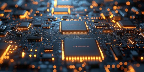 Poster - Illuminated Circuit Board with Integrated Chips