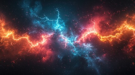 Aufkleber - Abstract Cosmic Nebula with Red and Blue Lightning