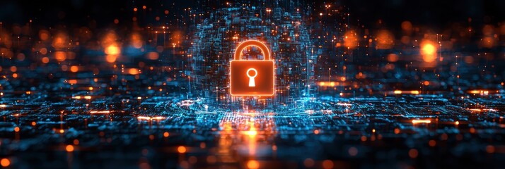 Aufkleber - Digital Lock Icon Hovering Over Abstract Circuitry