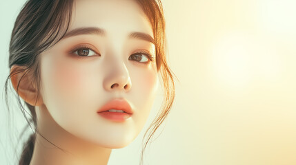 Aufkleber - 美肌の若くて可愛いアジア女性モデルの美容ポートレート