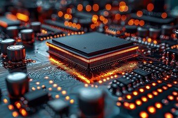 Poster - Illuminated Processor Chip on a Circuit Board