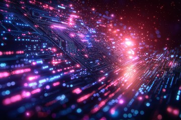 Aufkleber - Abstract Circuit Board with Neon Lights and Particles