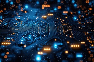 Aufkleber - Close-up of a Circuit Board with Glowing Lights