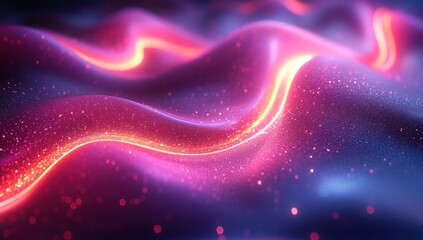 Poster - Abstract Glittering Purple and Pink Waves with Orange Glow