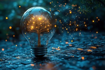 Aufkleber - Glowing Tree Inside a Light Bulb on a Circuit Board