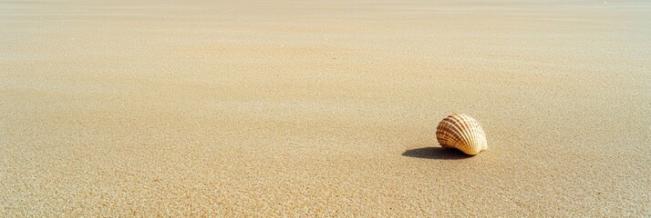 Poster - A solitary seashell lies on a sandy beach, basking in the warm sunlight, creating a peaceful and serene atmosphere. Generative AI
