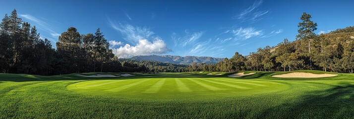Poster - A Lush Golf Course with Rolling Hills and a Blue Sky with Cirrus Clouds