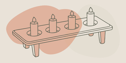 Poster - Altar of the Ancients A flat stone slab serves as an altar adorned with several candles. Each candle flickers softly creating an ethereal light that reveals the carefully carved