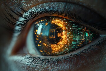 Poster - A Human Eye with a Futuristic Digital Interface Displayed in the Pupil