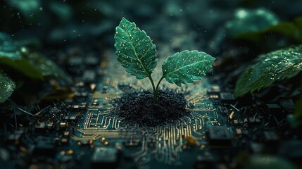 Poster - A Young Plant Sprouting from a Circuit Board