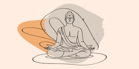 Poster - Inner Harmony A meditating figure sits on a small stone in a tranquil setting. A soft blue light envelops them emanating from their heart while tiny sparkles float in the air