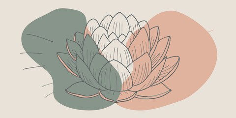 Poster - Lotus Surrounded by Mist A delicate blue lotus unfurls against a backdrop of misty gray. Subtle beams of light break through the haze casting a serene glow around the flower