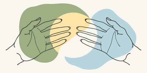 Poster - Lunar Touch A pair of hands reaches gently towards a glowing full moon. Soft silvery light cascades onto the fingertips creating a serene aura symbolizing the calming energy of the
