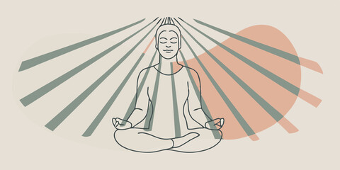 Poster - Serene Figure A silhouette of a person sitting in a meditative pose with soft beams of golden light cascading down enveloping their closed eyelids and creating a halo effect around