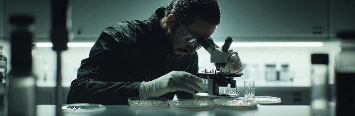 Aufkleber - A scientist examines samples under a microscope in a laboratory setting.