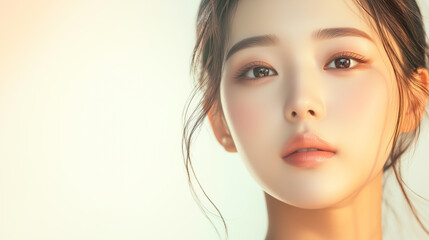 Aufkleber - 美肌の若くて可愛いアジア女性モデルの美容ポートレート