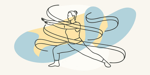 Poster - Tai Chi Movement A figure slowly transitioning between Tai Chi forms surrounded by subtle flowing ribbons of light that twist and turn in harmony with their movements.
