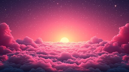 Aufkleber - A Pink Sunset Over a Sea of Clouds with Stars in the Sky
