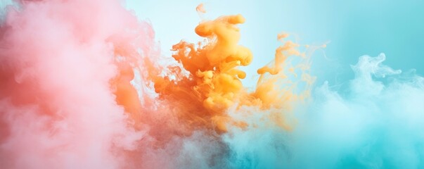 Poster - Abstract Swirls of Pink, Yellow, and Blue Ink in Water