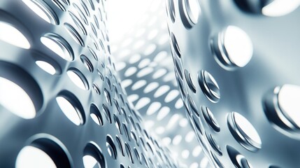 Fototapete - Abstract metallic structure with circular holes, suggesting depth and modern design.