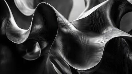 Poster - Abstract Curved Metal Textures in Monochrome, Showcasing Fluid Forms and Intricate Patterns for Modern Design Aesthetics and Creative Inspiration