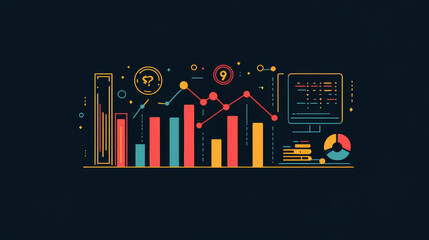 Poster - This set of icons shows different ways to visualize data, including line graphs, bar graphs, and pie charts. They're useful for business presentations to show growth, trends, and profits.