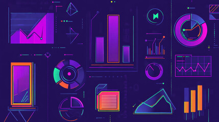 Poster - This set of icons shows different ways to visualize data, including line graphs, bar graphs, and pie charts. They're useful for business presentations to show growth, trends, and profits.
