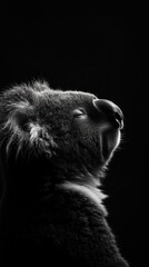 Poster - A monochrome portrait of a koala, capturing its serene expression against a dark background.
