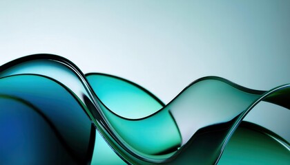 Poster - Elegant Flowing Glass Waves Texture Background. Perfect for Modern UI, Futuristic Branding, or Abstract Graphic Design Concepts in Teal Gradient with Smooth Transparent Curves for Premium Look