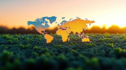 Poster - global connectivity representation nature landscape digital world map sunset environment aerial view
