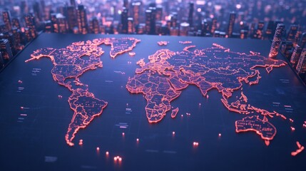 Fototapete - Global map visualization cityscape background digital art futuristic environment aerial view geographical concepts for enhanced seo impact