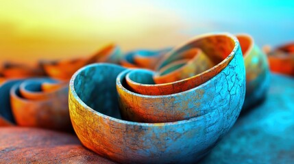 Leinwandbilder - Colorful abstract 3d spiral shells nature digital art vibrant environment close-up view artistic concept