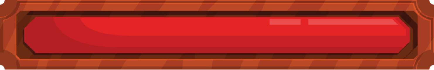 Poster - Red progress bar filling wooden frame for fantasy game ui element, isolated on white background