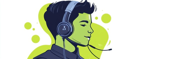 Aufkleber - A digital illustration of a young person wearing a headset, suggesting gaming or communication.