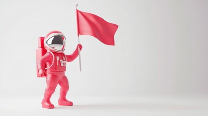 Poster - A pink astronaut figure holding a red flag, symbolizing exploration or a mission.
