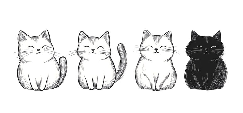 hand  drawn cats on white
