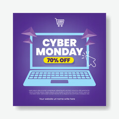 Wall Mural - editable social media post banner template for cyber monday sale discount offer square flyer or post