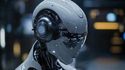 Poster - A robot with a white helmet and black headphones