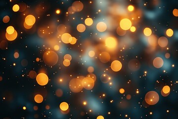 Poster - A beautiful display of golden bokeh lights shimmering against a dark background during evening hours