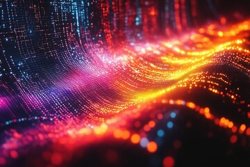 Poster - Colorful waves of light illuminate the dark with vibrant digital patterns at night