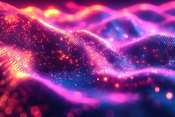 Poster - Colorful abstract waves glowing in vibrant shades at night, creating a digital atmosphere