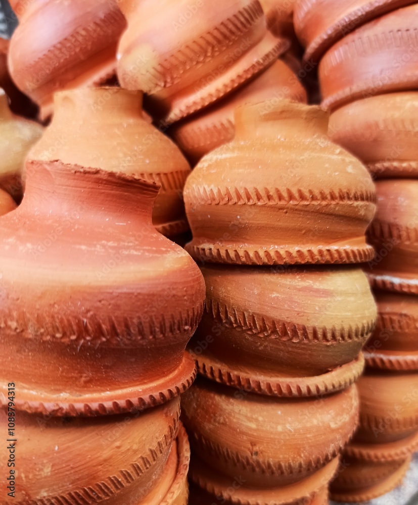 Handcrafted earthen clay tea cups also called kulhad in India Stock ...