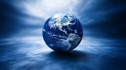 Poster - A futuristic, digital Earth globe represents technological advancement.  This image symbolizes innovative technology, global business, and the vast amount of data we collect worldwide.
