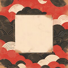 Poster - Abstract wave patterns in red and black with a blank center space for text or graphic design