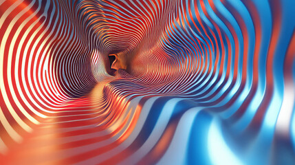 Poster - A 3D image with wavy lines going from left to right. The background has stripes of bright blue and red.